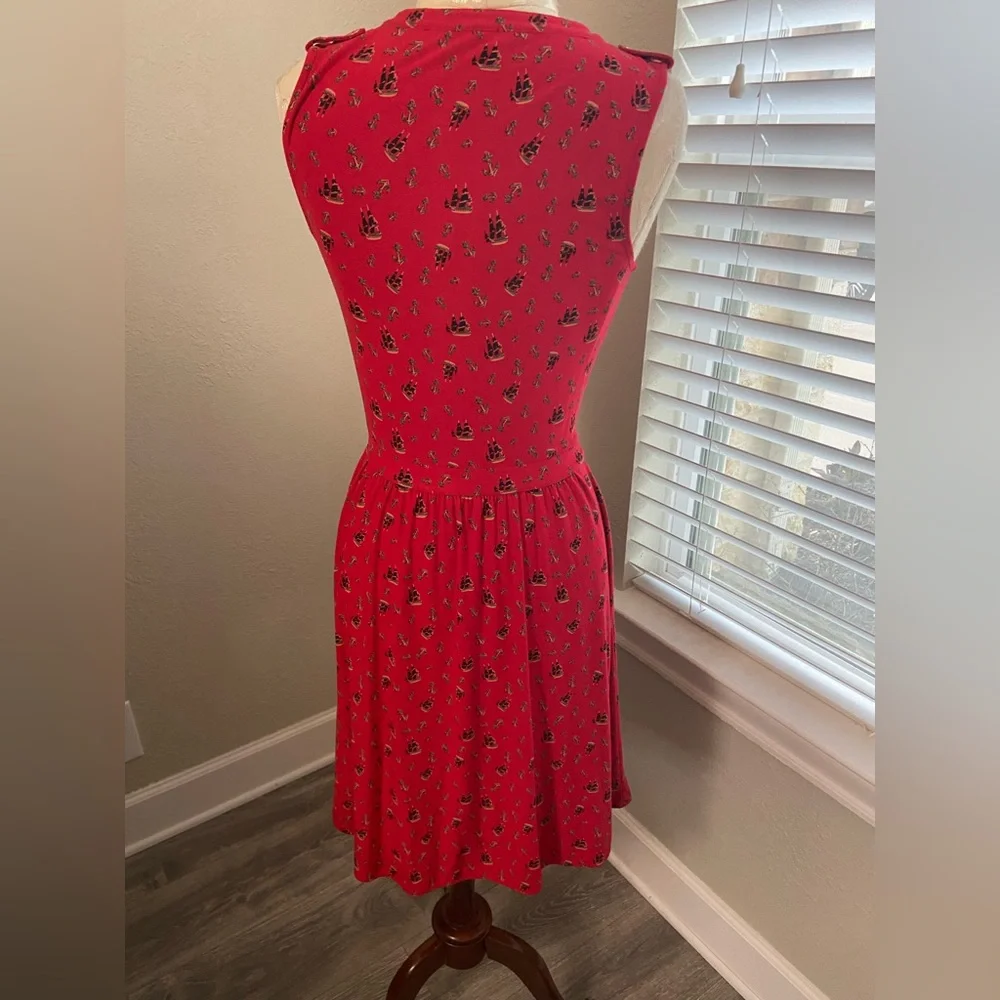 Leifnotes Red Casual Dress w Anchors &  ships size XS - Picture 9 of 11